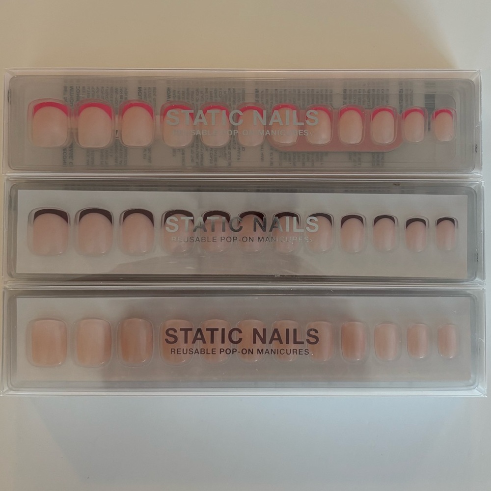 Static Nails press on nails. Mademoiselle, Barcelona French, Soco Summer Square